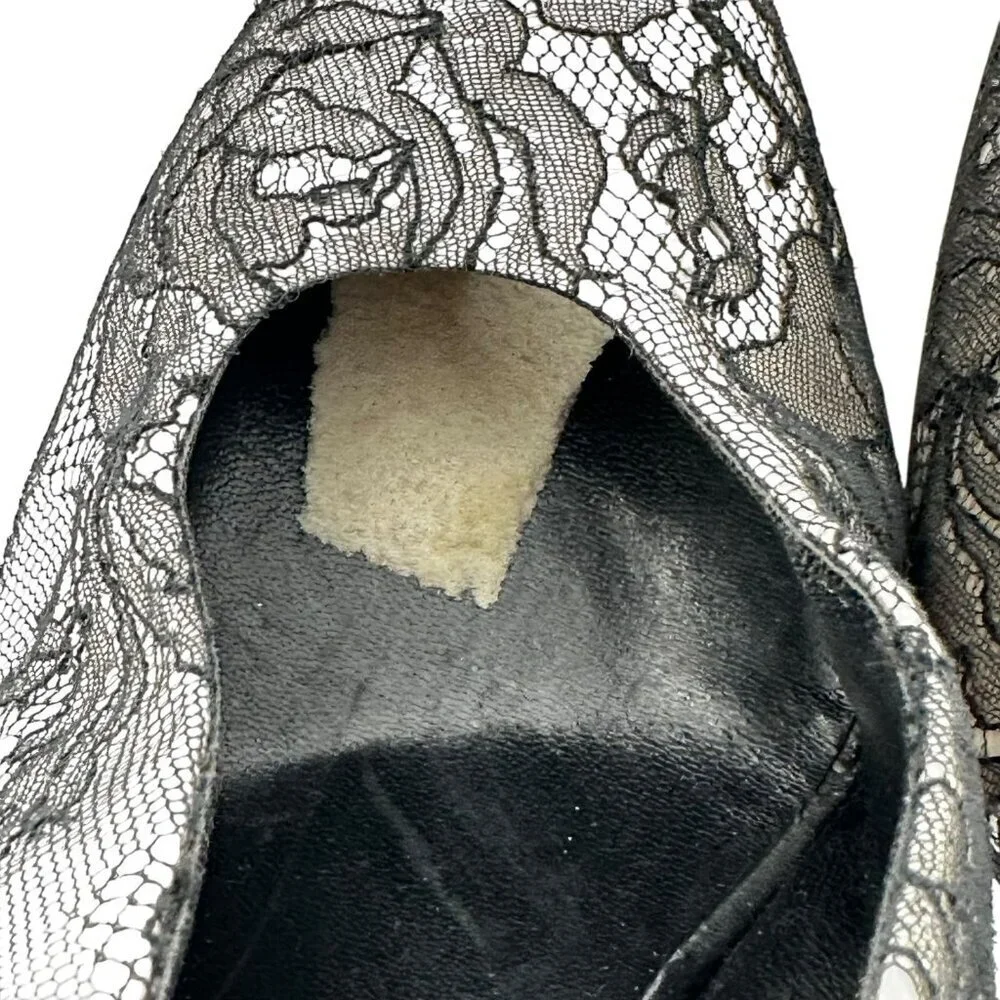 Vintage YSL Black Lace Slingback Pumps Size 7.5 Yves St Laurent